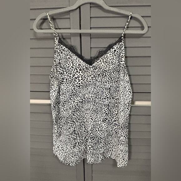 Rachel Zoe Tops - Rachel Zoe Camisole Black and White Animal Print with Black Lace Trim Size Med